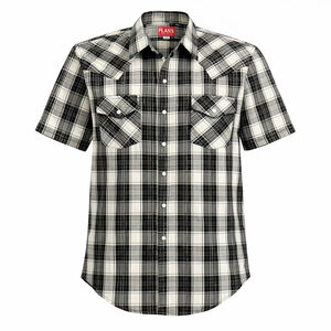 Ely Plains Western Shirt Mens M Plaid Pearl Snap Short Sleeve Cowboy Ranch Rodeo